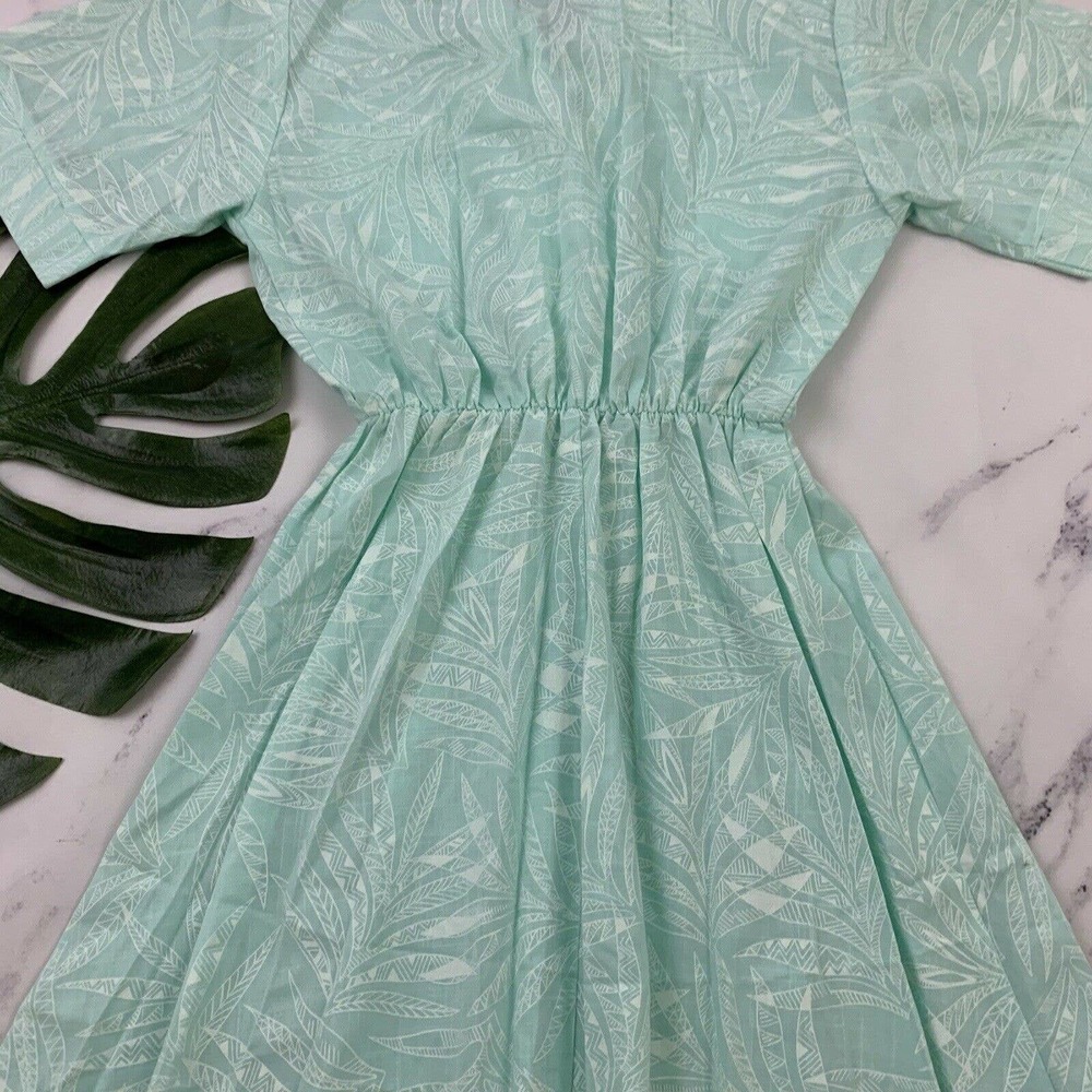 Womens Vintage Shirt Dress Size 8 Petite Mint Green Tropical Floral Midi Pastel - Picture 10 of 11